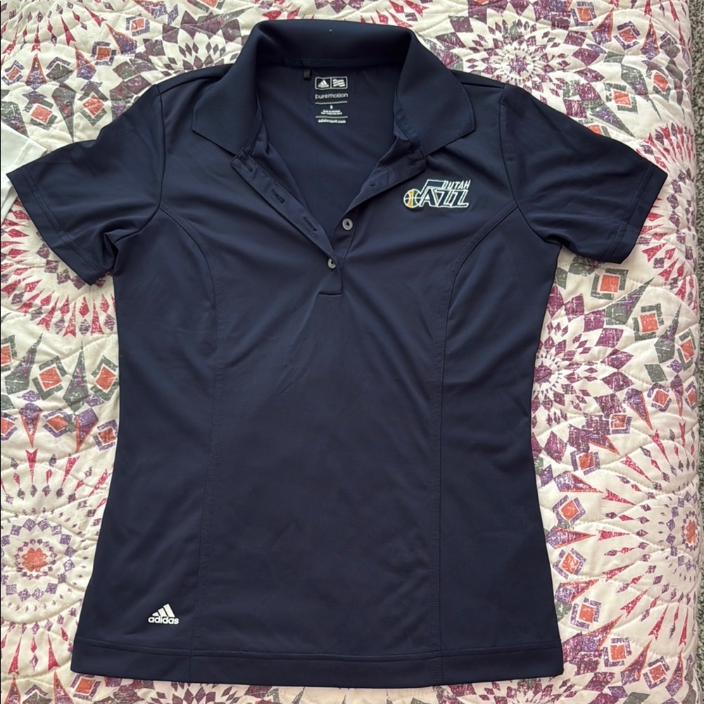Jazz Adidas Blue Fitted Polo Shirt with Buttoned Collar